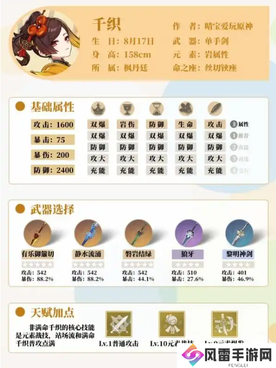 原神千织武器圣遗物怎么选？原神千织最全攻略分享